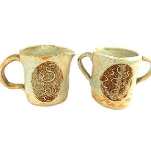 Vtg Studio Art Pottery Creamer and Sugar Bowl Artist Signed